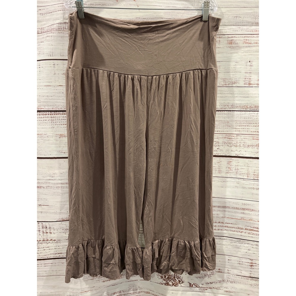 Paisley Grace USA Taupe Ruffle Hem Wide Leg Crop Pants XXXL Lounge Pajama Brown